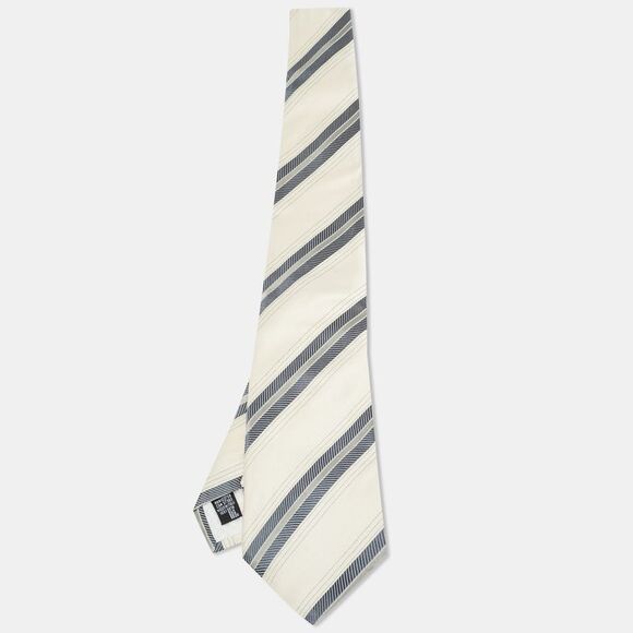 Giorgio Armani Cream Diagonal Striped Silk Tie